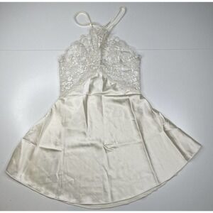 NEW Shirley of Hollywood Silky Lace Thong Teddy Set Size Small Ivory with Defect